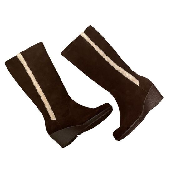 Coldwater Creek Brown Suede Sherling Wedge Boots Size 8 NEW - Picture 1 of 6